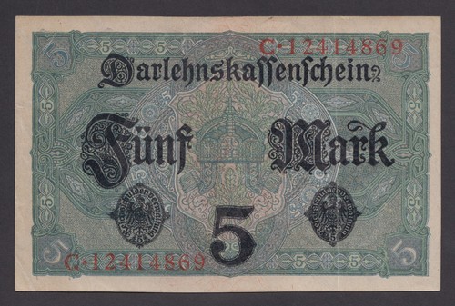 🔴GERMANY  5 Mark  1. 8. 1917   XF🔴 - Picture 2 of 2