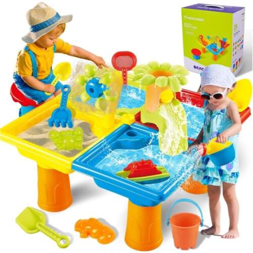 4 in 1 Water Table Kids Sand and Water Play Table, 25PCS Outdoor Backyard Activi