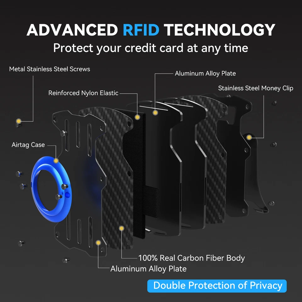 Porta-etiqueta de ar com bloqueio RFID fino bolso frontal carteira de metal para homens, porta-cartão - Imagem 3 de 4