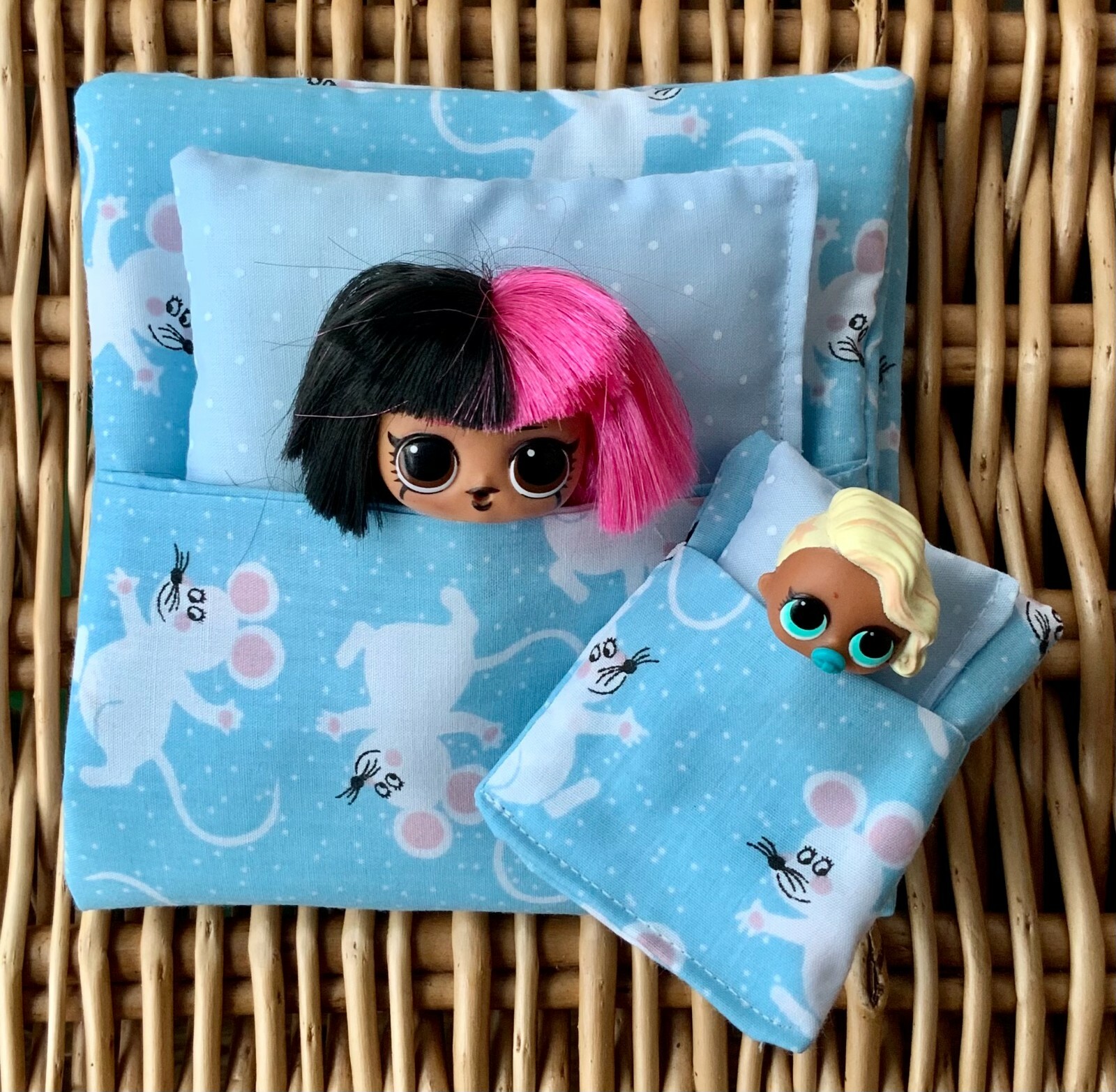 TWO DOLLS LOL SLEEPING BAGS/BEDDING WITH PILLOWS FOR LOL DOLLS AND