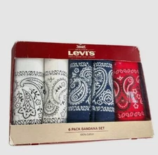 Levi's Men's White Blue Red Paisley 5-Pack Cotton Bandana Headband Set