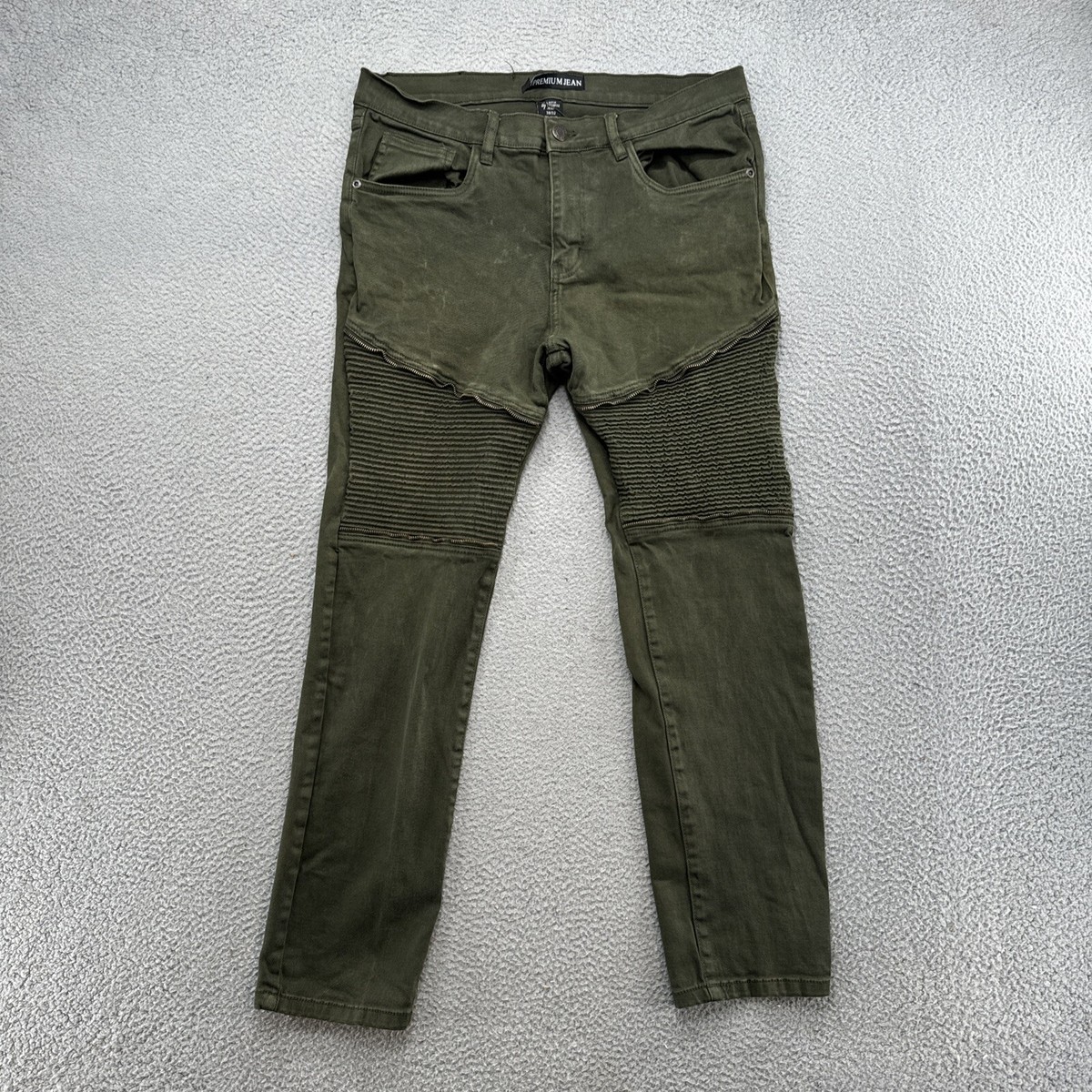 Lavish Premium Jeans Green Stretch Denim Moto Style Jeans in Lavish Premium Jeans Green Stretch Denim Moto Style Jeans in