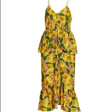 Farm Rio Fresh Lemons Ruffle Midi Dress - Size Small