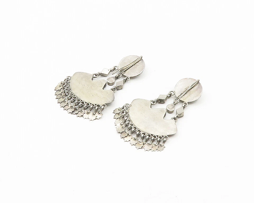 925 Sterling Silver  Vintage Red & Green Topaz Chandelier Earrings  EG9432 - Image 4 of 4