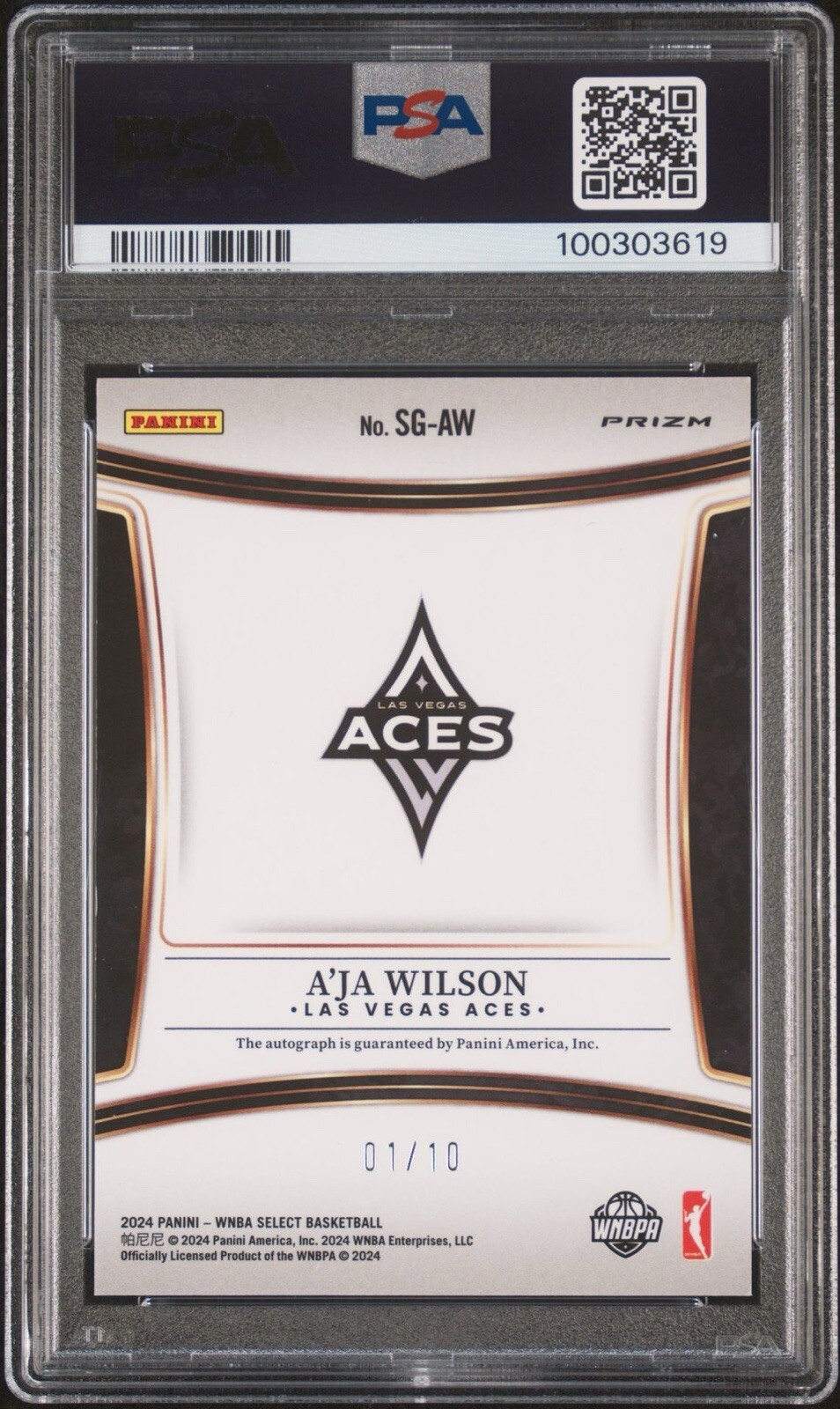 2024 Select WNBA Aja Wilson Gold Auto 01/10 SG-AW PSA 10. POP 1 Bookend💎🔥RARE view 2