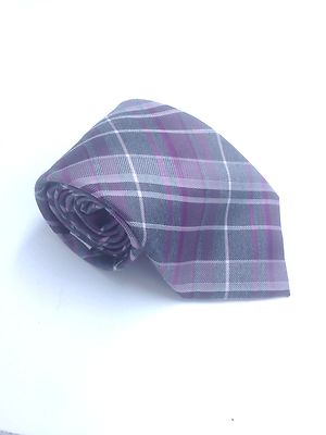 $125 Calvin Klein Men White Purple Gray Check Neck Tie Casual Slim Necktie 60x3