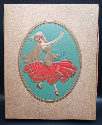 Red Embossed Box Correspondence Stationery Embossed Lady Dancing Red Dress Box Vintage ...