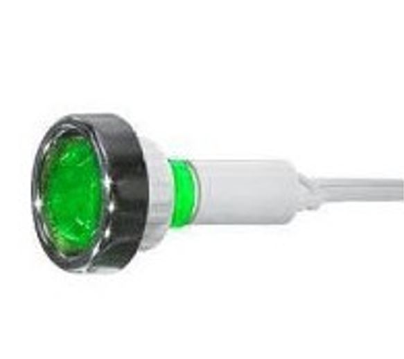 Segnalatore luminoso al neon 12V verde diametro 20 mm a chiusura stagna