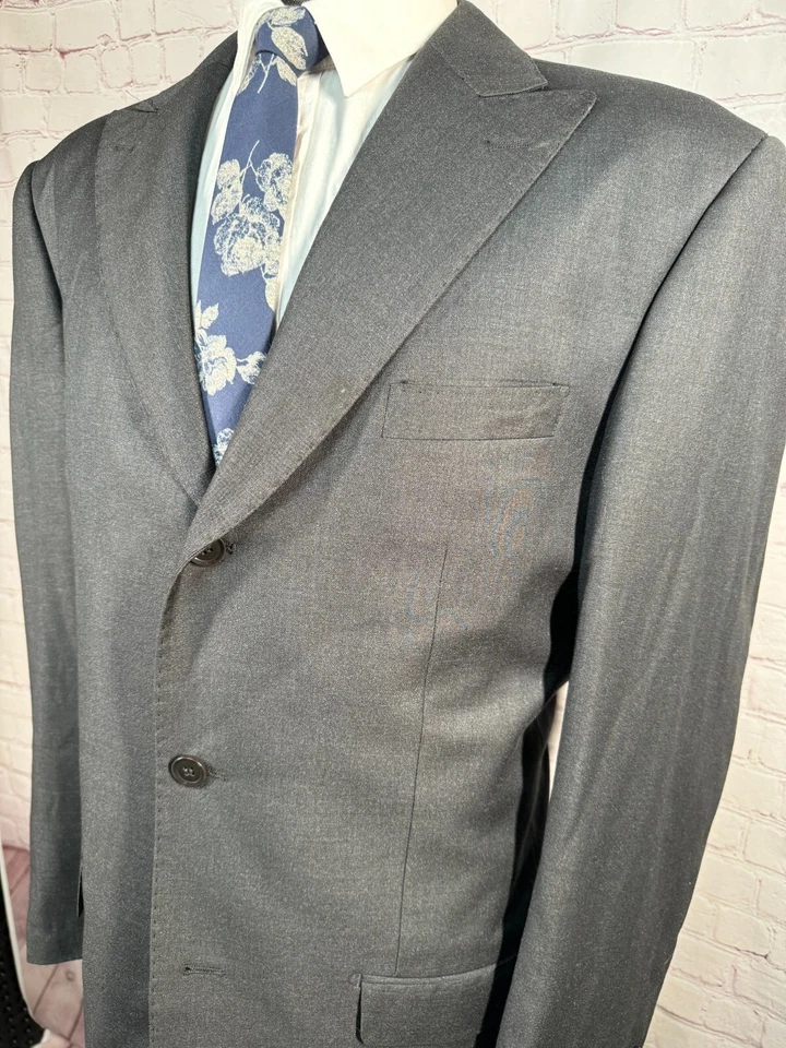 GIORGIO FIORELLI Mens Solid Gray Peak Lapel 2 Piece Suit 44L Jacket 38x32 Pant - Image 3 of 4