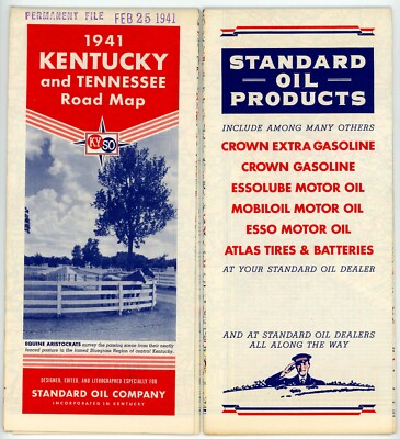 Vintage 1941 Kentucky & Tennessee Road Map   Std. Oil of Kentucky (KYSO)