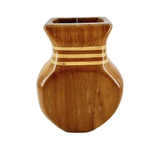 Folk Art Hand Carved Wood Wooden Inlay Vase Signed N Shappell