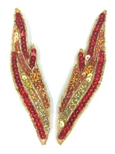 Flames of Fire Appliques Sequin Beaded Holographic Mirror Pair Patch JB277X