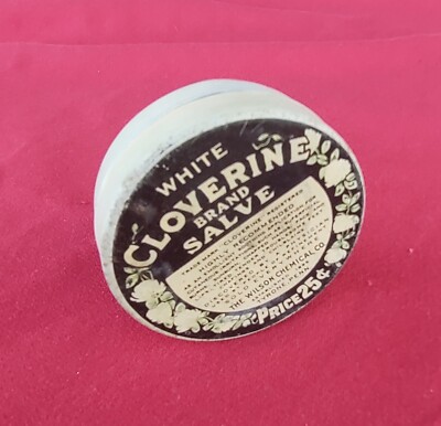 White Cloverine Brand Salve Vintage 25¢ Medicine Tin Wilson Chemical Co