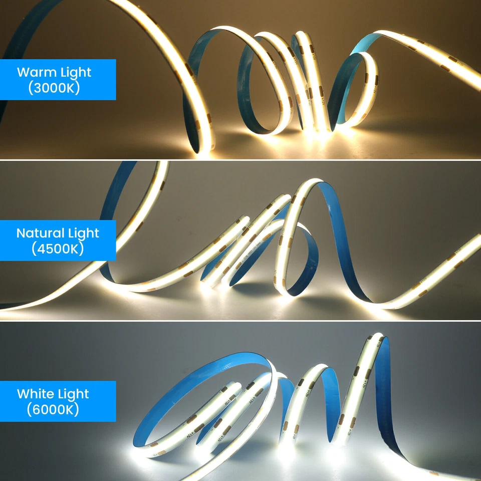 1-10m COB LED Strip Lights Flexible Tape Lights Home DIY Lighting 12V 24V White - Image 3 of 4
