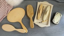 VTG Celluloid Vanity Dresser Set French Tools Trays And Brushes 9 PC Antique