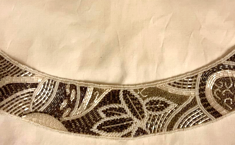 Cream Multi-Strand Beaded Belt with Silver Floral Accents Pretty Floral Beaded Belt White Cream Sand Pewter Event  main image 2