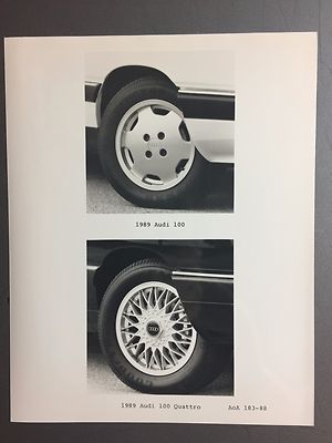 1989 Audi 100 Quattro & 100 Sedan Wheels B&W Press Photo, Foto RARE!! Awesome