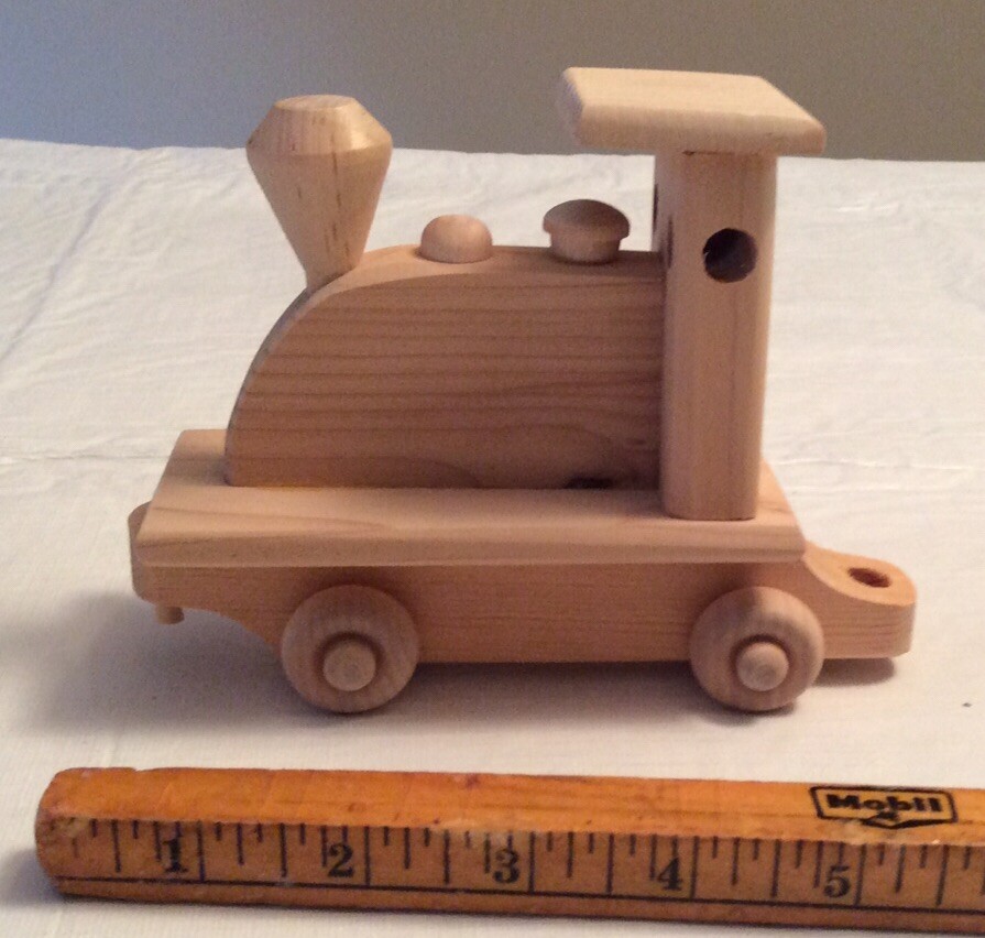 Handcrafted Childs Wooden Toy Train Set of 4  Pieces Genuine Wood New 23” Long