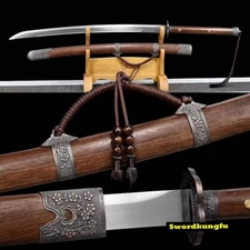Rosewood Miao Dao Kungfu Knife Sword Manganese Steel Sharp Full Tang Broadsword