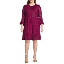 NEW Calvin Klein 2 Chiffon Magenta Floral Metallic Jacquard Party Dress Business