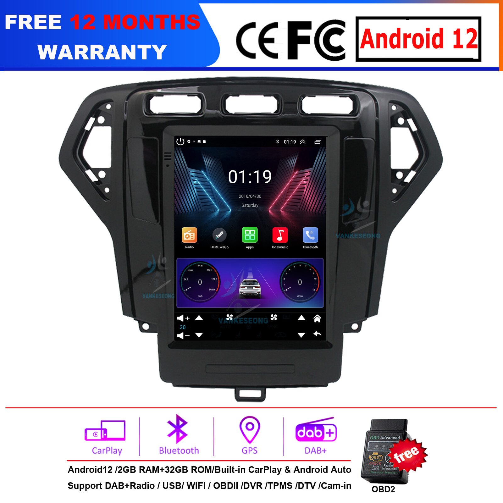 For Ford Mondeo 2007-2010 DAB Car Stereo FM Radio Head Unit GPS BT CarPlay Navi - Picture 1 of 20