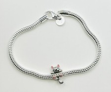 New 925 Sterling Silver Cat Snake Chain Charm Bracelet, 7.87  