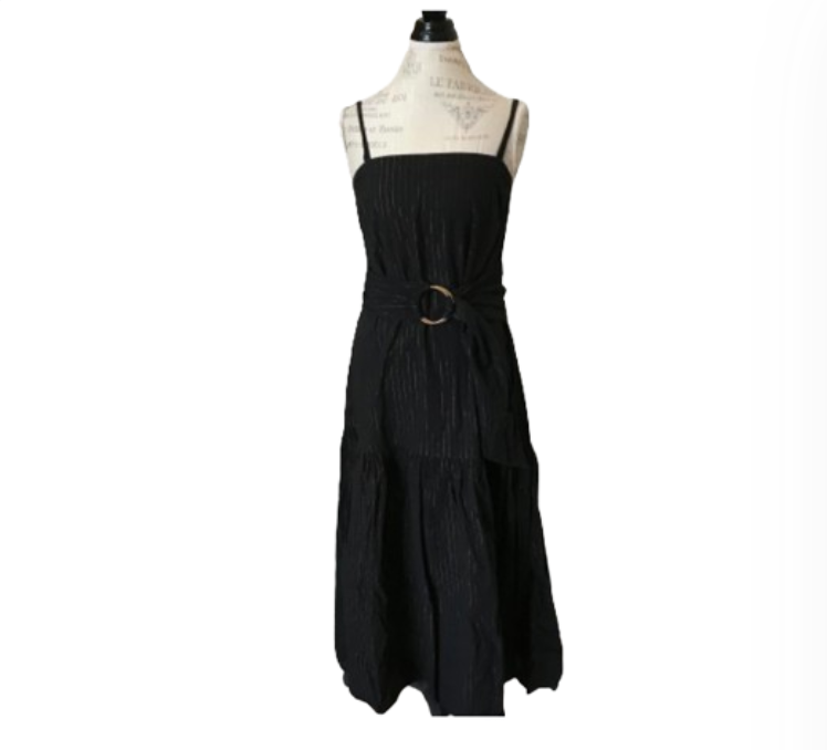 Nation Ltd Anais Belted Sundress Maxi Dress Womens Small Black Gold Stripes  Boho | eBay