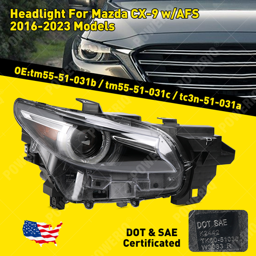 Passenger Side LED Headlight Headlamp Assembly w/AFS For Mazda CX-9 2016-2023