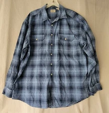 LL Bean Mens XL Plaid Button Up Shirt Blue Cotton OBHL4
