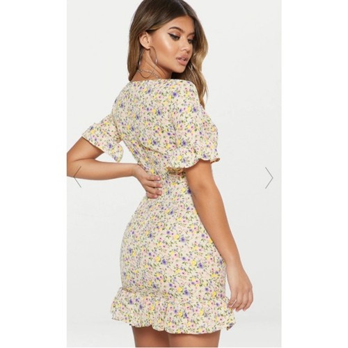 pretty little thing cream dress women sleeve floral Corset swing dress size 10 - Picture 10 of 14
