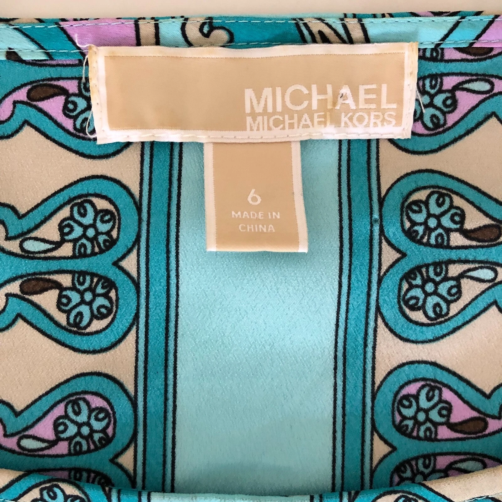 Abito Michael Kors MK da donna blu turchese floreale paisley taglia 6 elastico vita