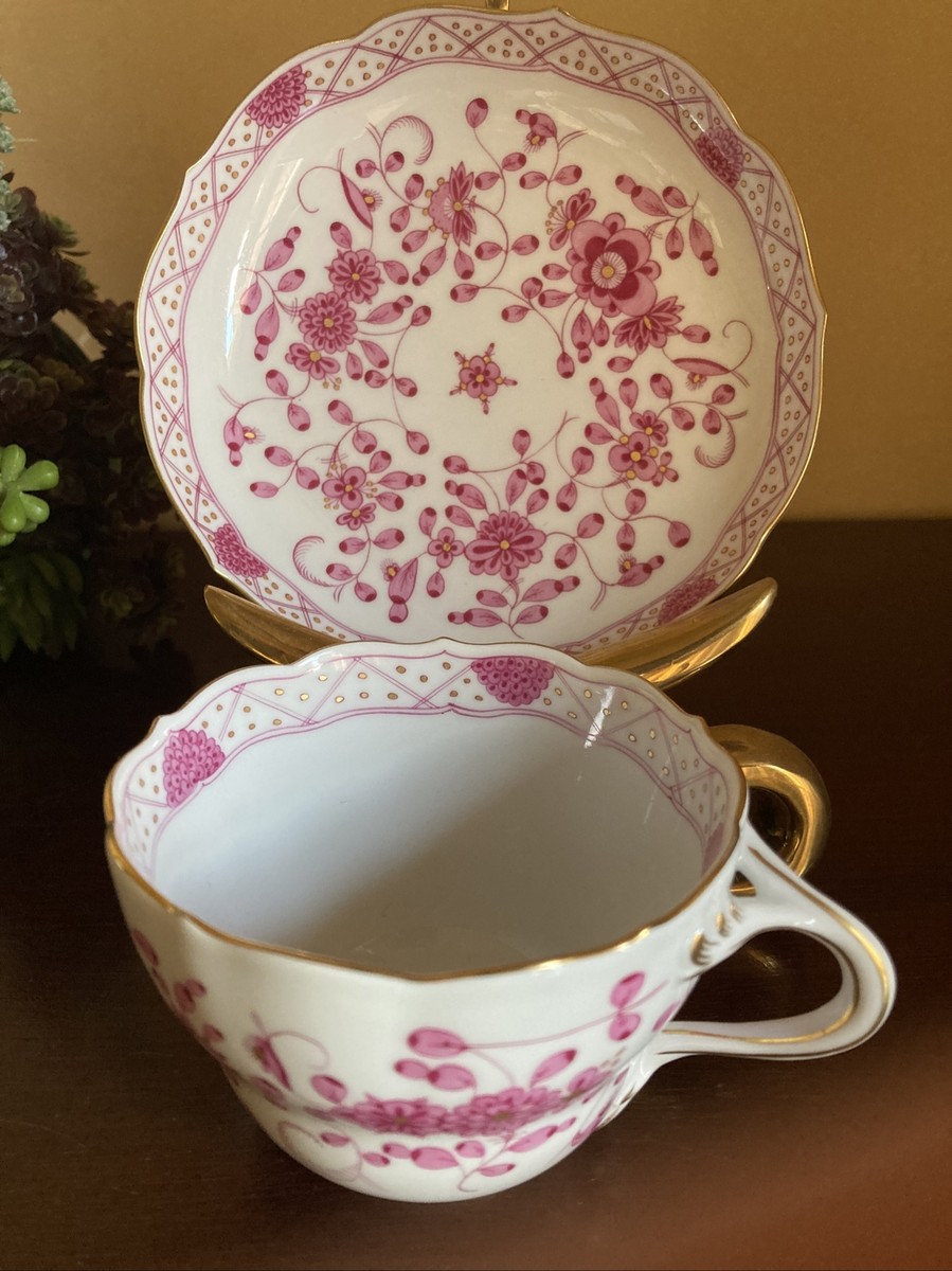 Meissen Pink Indian Flower Tea Cup & Saucer-1st Quality Meissen Pink Indian Flower Tea Cup & Saucer-1st Quality