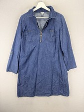 Anne Klein Women’s Sz 12 Rolled Tab Sleeve Blue Denim Zip Neck Midi Dress