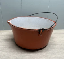 Antique Vollrath #6 Cast Iron Enameled Pot Cauldron Orange Cooking Kettle