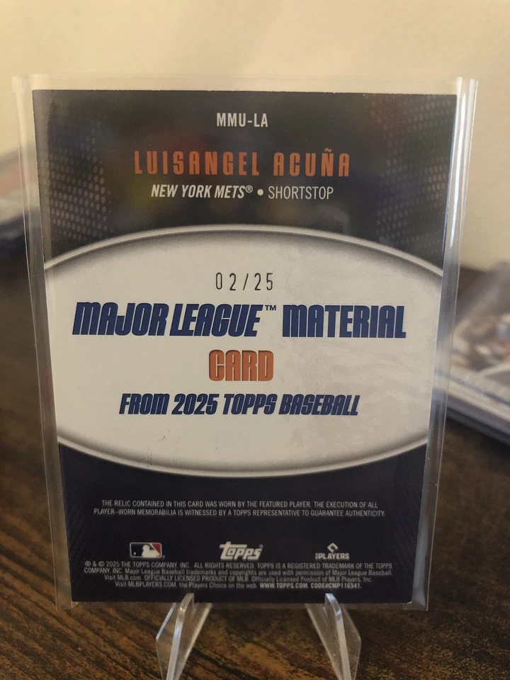 2025 Topps Update -ML Material Luisangel Acuna (RC) - ORANGE #02/25 HIS NUMBER!! - Image 2 of 2