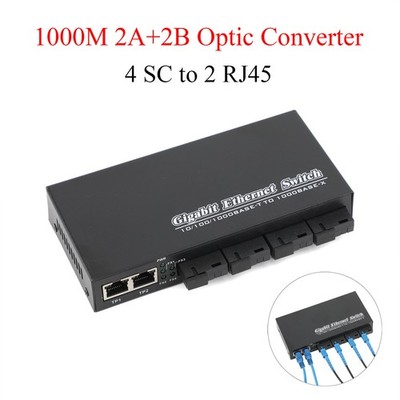1000M Optic Media Converter 4 SC to 2 RJ45 2A+2B Ports  20KM Ethernet Switch