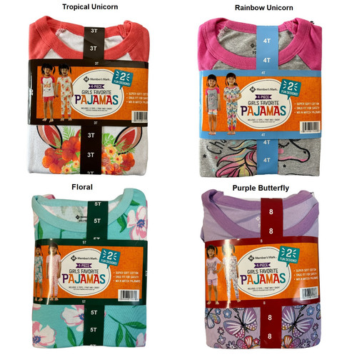 Conjunto de pijama favorito Member's Mark para niñas de 4 piezas ajuste ceñido mezcla y combinación - Imagen 1 de 6