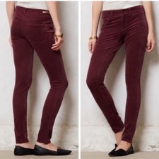 Anthropologie Pilcro Burgundy Velvet Corduroy Skinny Stet Pants sz 28 ankle zip
