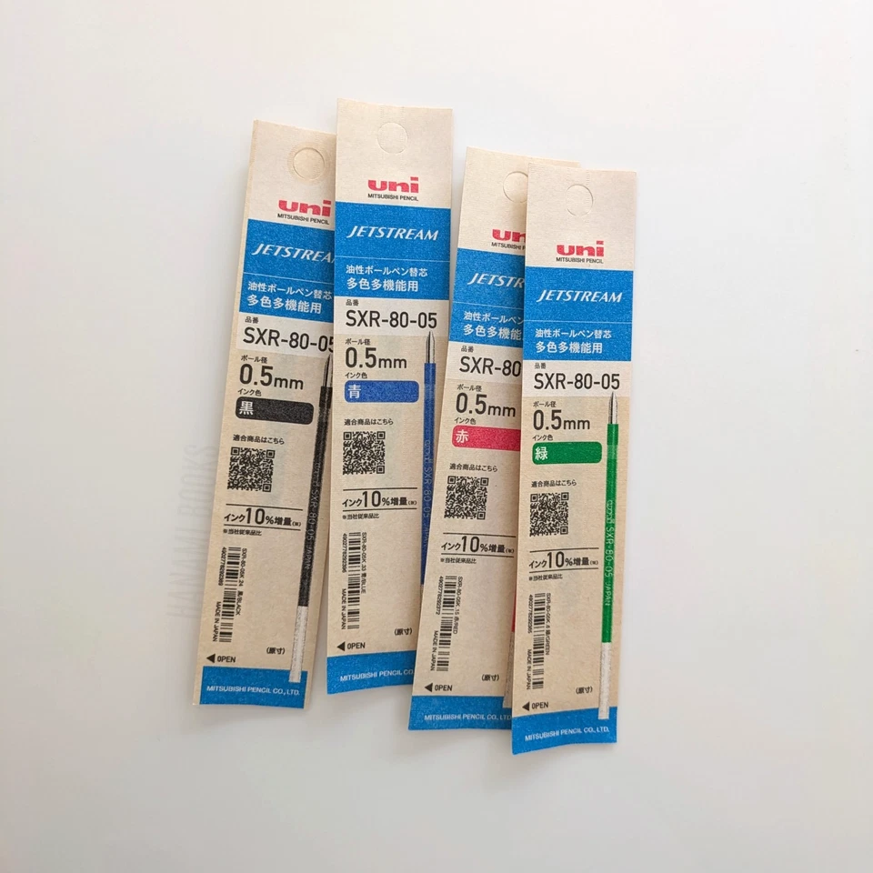 UNI MITSUBISHI JAPAN uni JETSTREAM — 0.5mm Refill in 4 Colours — SXR-80-05 BLACK, BLUE, RED & GREEN