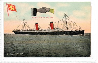 S.S. ''CAMPANIA'': Cunard Line shipping postcard - hands across the sea (C90797)