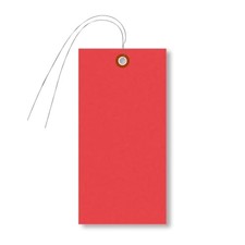 Red Tyvek Shipping Tags with Wire, Size 6 1/4" x 3 1/8" - Red Red With Wires