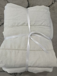 Pottery Barn Belgian Flax Linen Hemstitch Sheet Set KING Ivory ~3 Piece 1 Pcase
