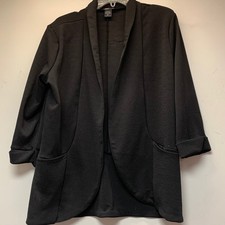 Robert Louis Blazer Women Medium Black Excellent Open Front Shawl Collar 14837