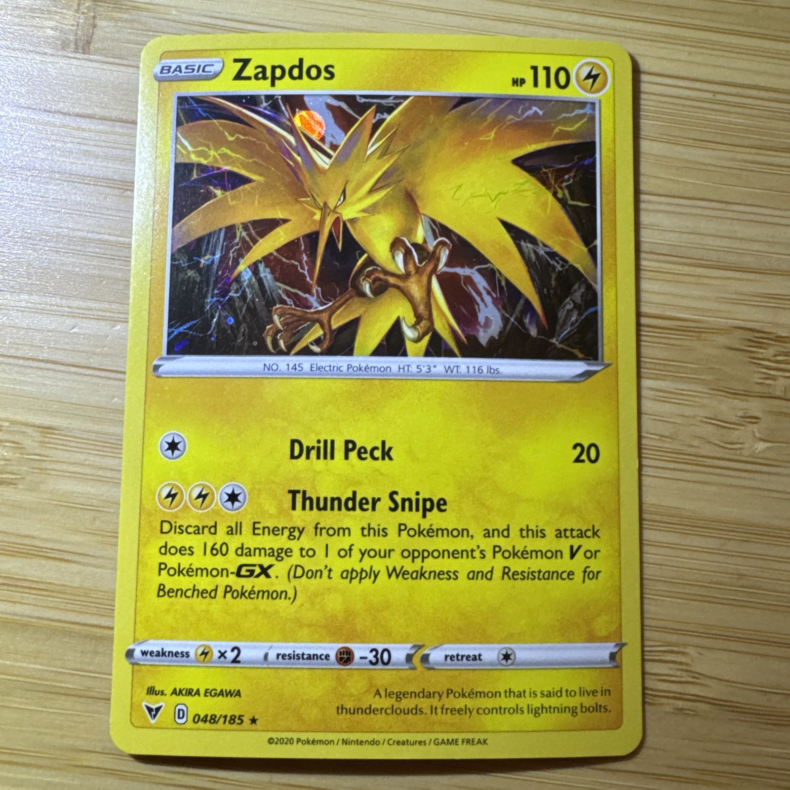2020 Pokemon Card Zapdos Vivid Voltage #48/185 Cosmos Holo Rare LP