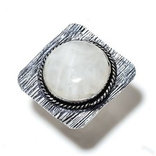 Rainbow Moonstone Gemstone Handmade 925 Sterling Silver Jewelry Ring Size 8 Q154