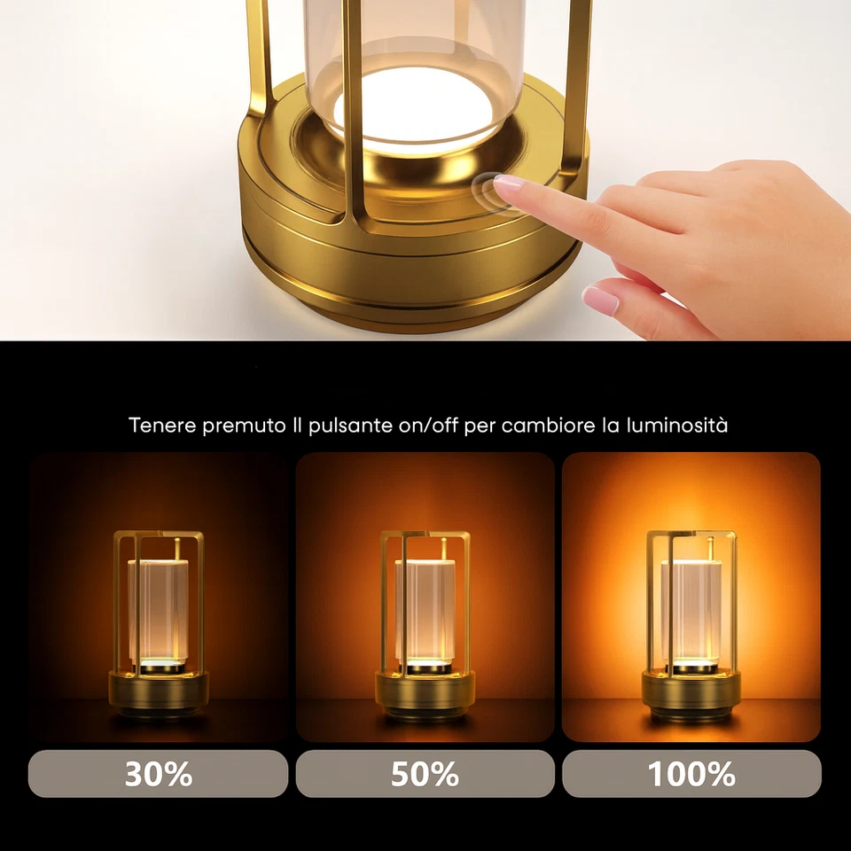 Lampada da Tavolo LED Touch Dimmer 3 Tonalità in Alluminio Ricaricabile 2000mAh - Immagine 4 di 4