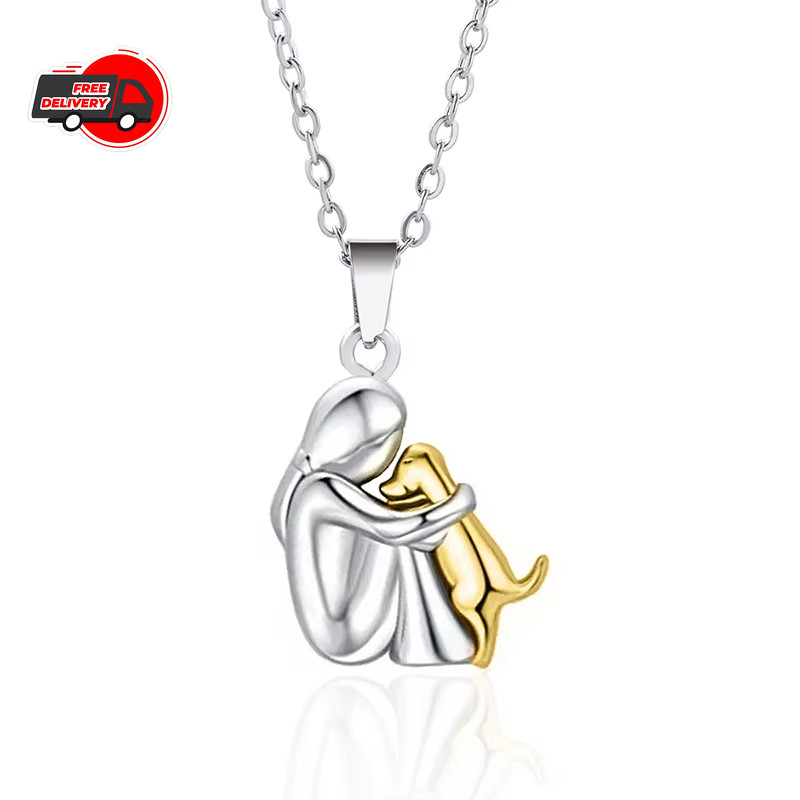 Hug Pendant Necklace Pet Dog Lover Women Fashion Girl Golden Silvery Trendy New