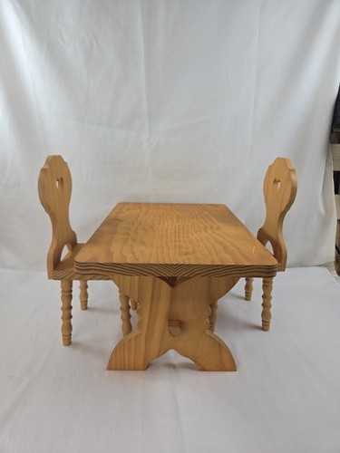 American Girl Pleasant Company Rustic Wood Dining Table & 2 Chairs Set