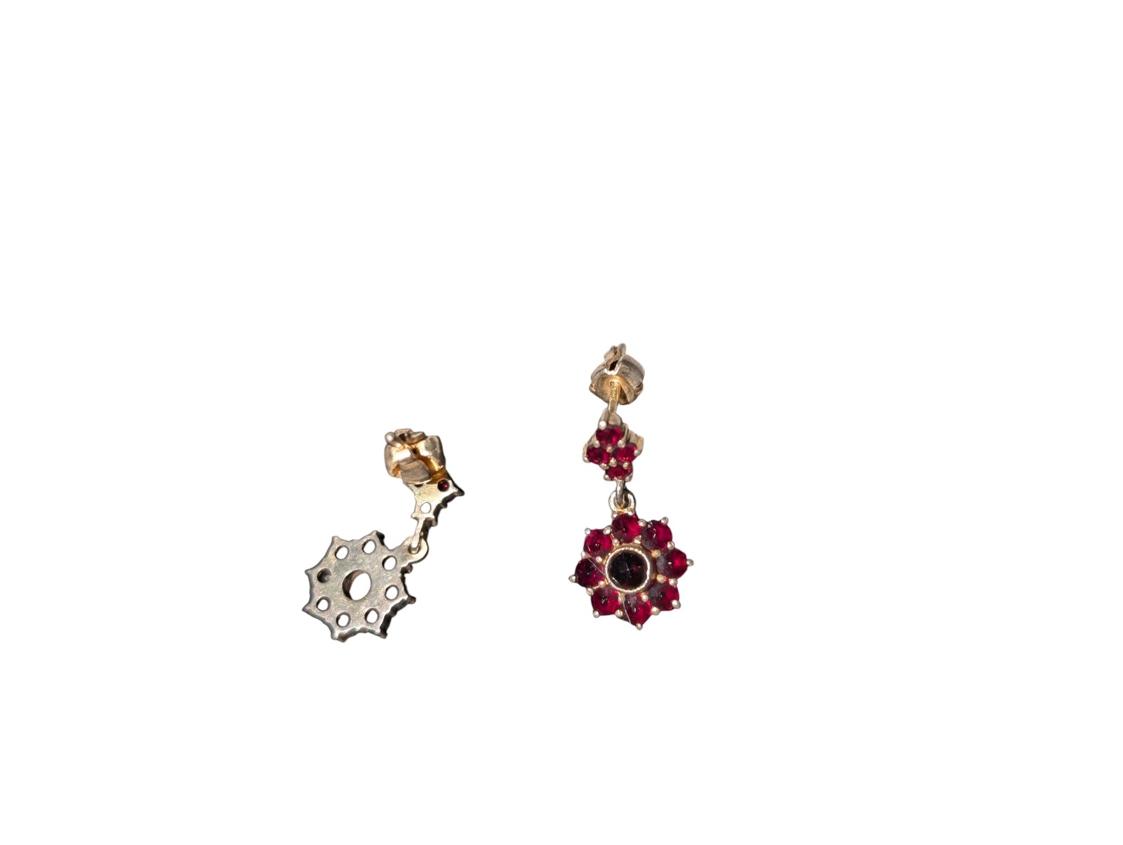 Antique Silver Ruby Gem Earrings Dangle Drop Vint… - image 2