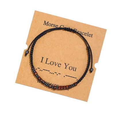 Morse Code Bracelet，Vintage Promise Distance Friendship 5.9-10.3 inches, Wood